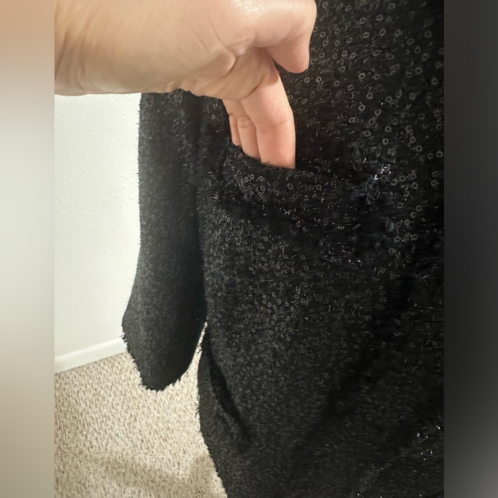 Chico's Women Black Tweed Sequin Blazer/Jacket with Fringe size 1 or small - Picture 6 of 7